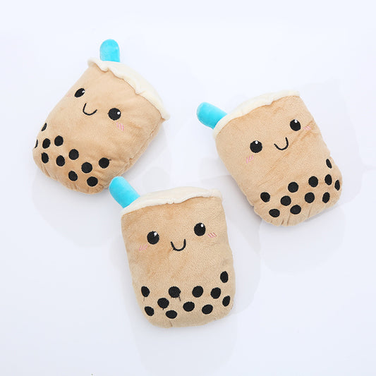 Dog Plush Toy Cute Milk Tea Shape Resistant To Biting Teeth x1