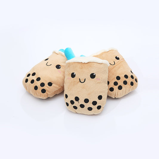 Dog Plush Toy Cute Milk Tea Shape Resistant To Biting Teeth x1
